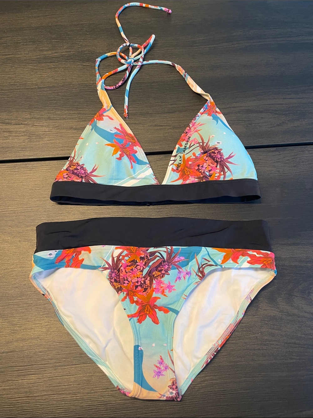 Helly Hansen Floral Light Teal and Black Bikini Top